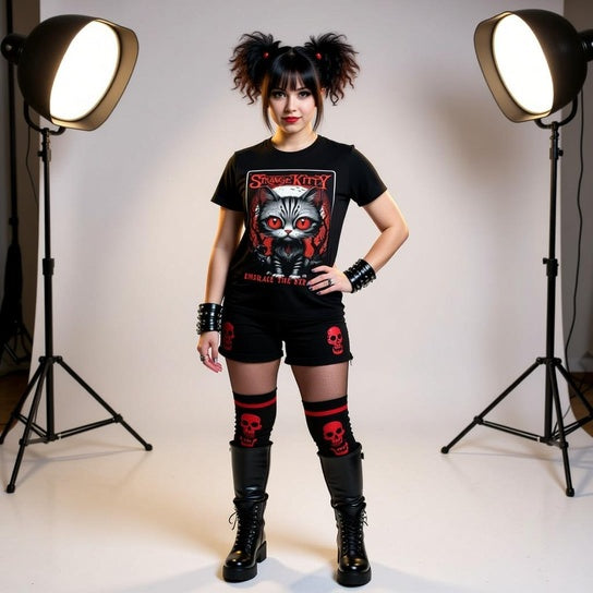 Strange Kitty - Heavyweight Unisex Crewneck T-shirt | Gildan® 5000 Black